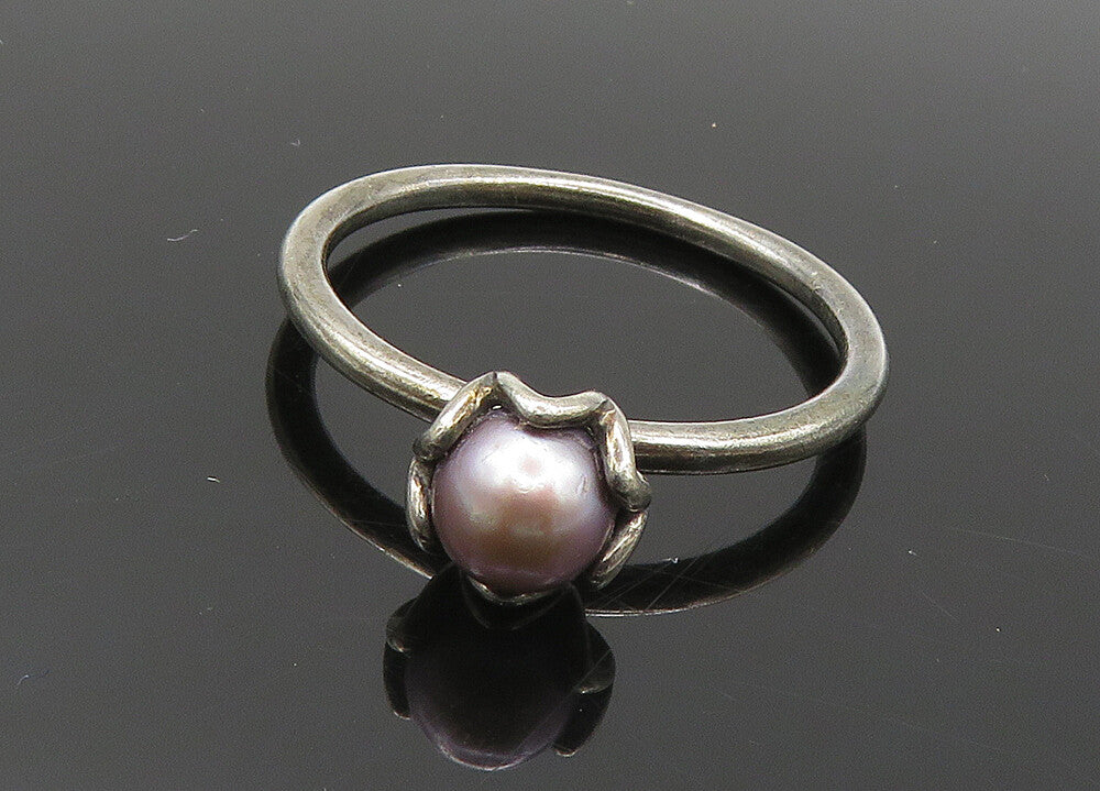 PANDORA 925 Silver  Vintage Blue Pearl Dark Tone Band Ring Sz 9  RG20889