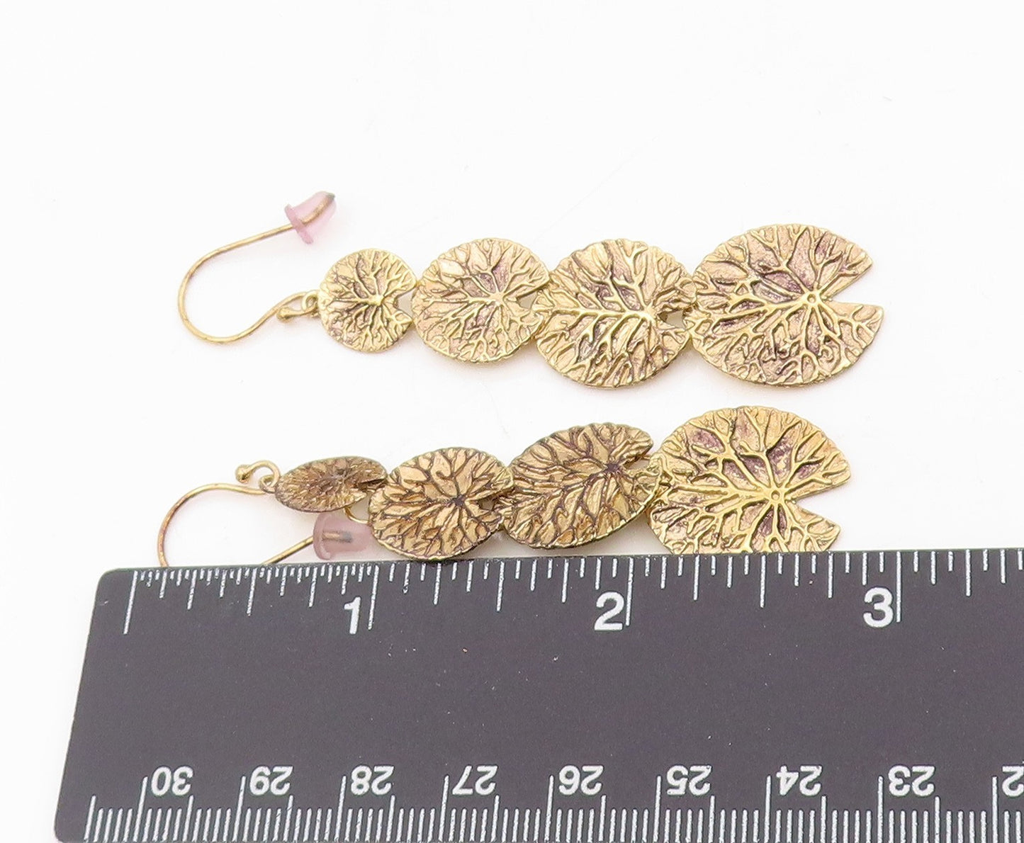 925 Sterling Silver Vintage Earrings Gold Plated Etched Lotus Leaf Drop  EG13887