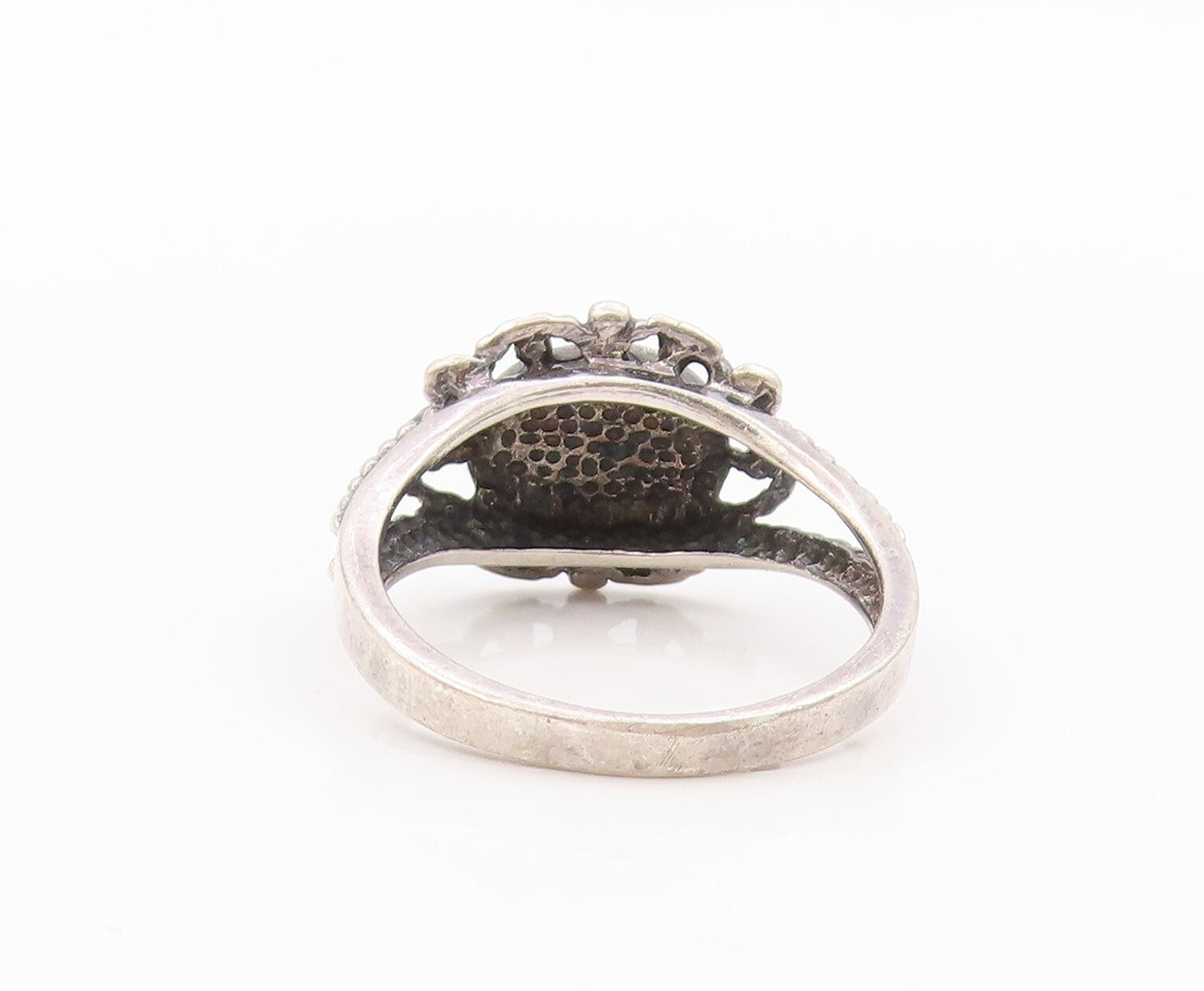 925 Sterling Silver Vintage Ring Antique Dark Tone Cutout Abalone  Sz 8  RG31780