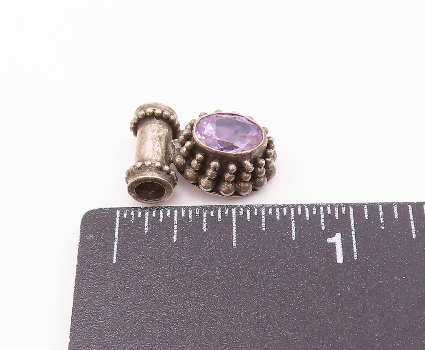 925 Sterling Silver  Vintage Amethyst Bubble Trim Slide Pendant  PT16430