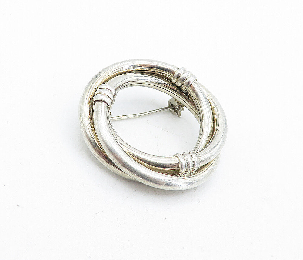 925 Sterling Silver  Vintage Fluted Detail Open Circles Brooch Pin  BP1491