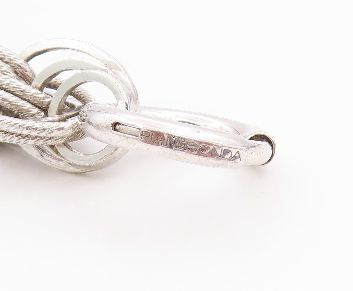 925 Sterling Silver Vintage Bracelet PIANEGONDA Roped Oval Rings Linked  BT11286