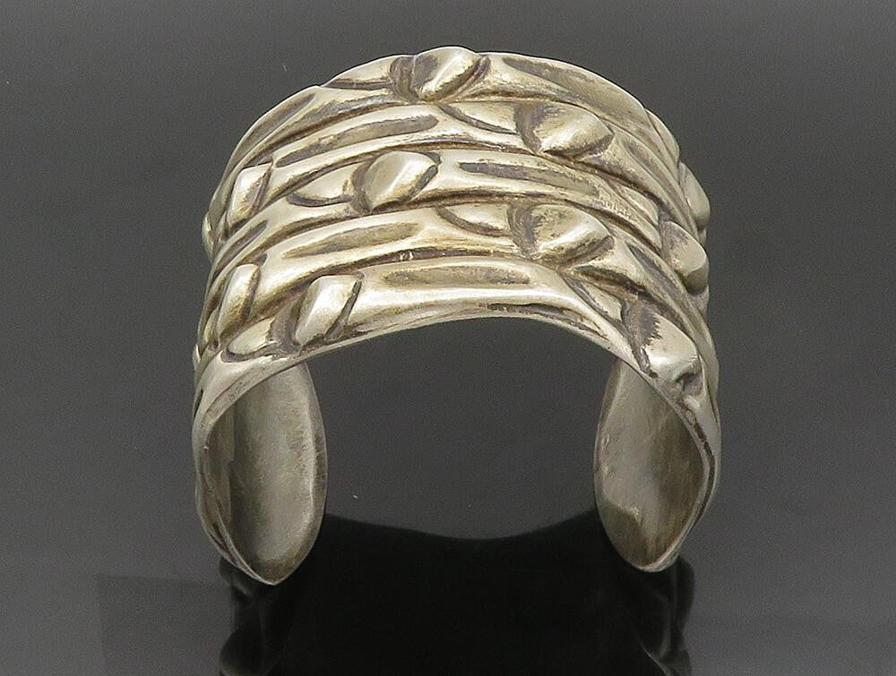MEXICO 925 Sterling Silver  Vintage Modernist Wide Cuff Bracelet  BT9372