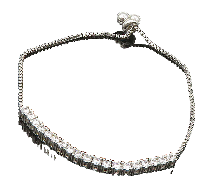 925 Silver  White Cubic Zirconia Adjustable Child Box Chain Bracelet  BT1002