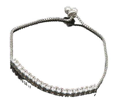 925 Silver  White Cubic Zirconia Adjustable Child Box Chain Bracelet  BT1002