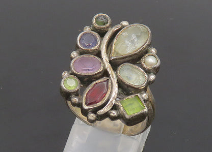 925 Silver Vintage Quartz Pearl & Multi Stone Cocktail Ring Sz 8 RG20341