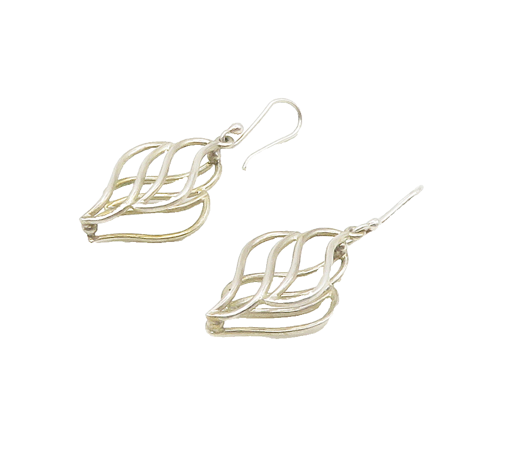 925 Sterling Silver  Vintage Shiny Open Swirl Design Dangle Earrings  EG8475