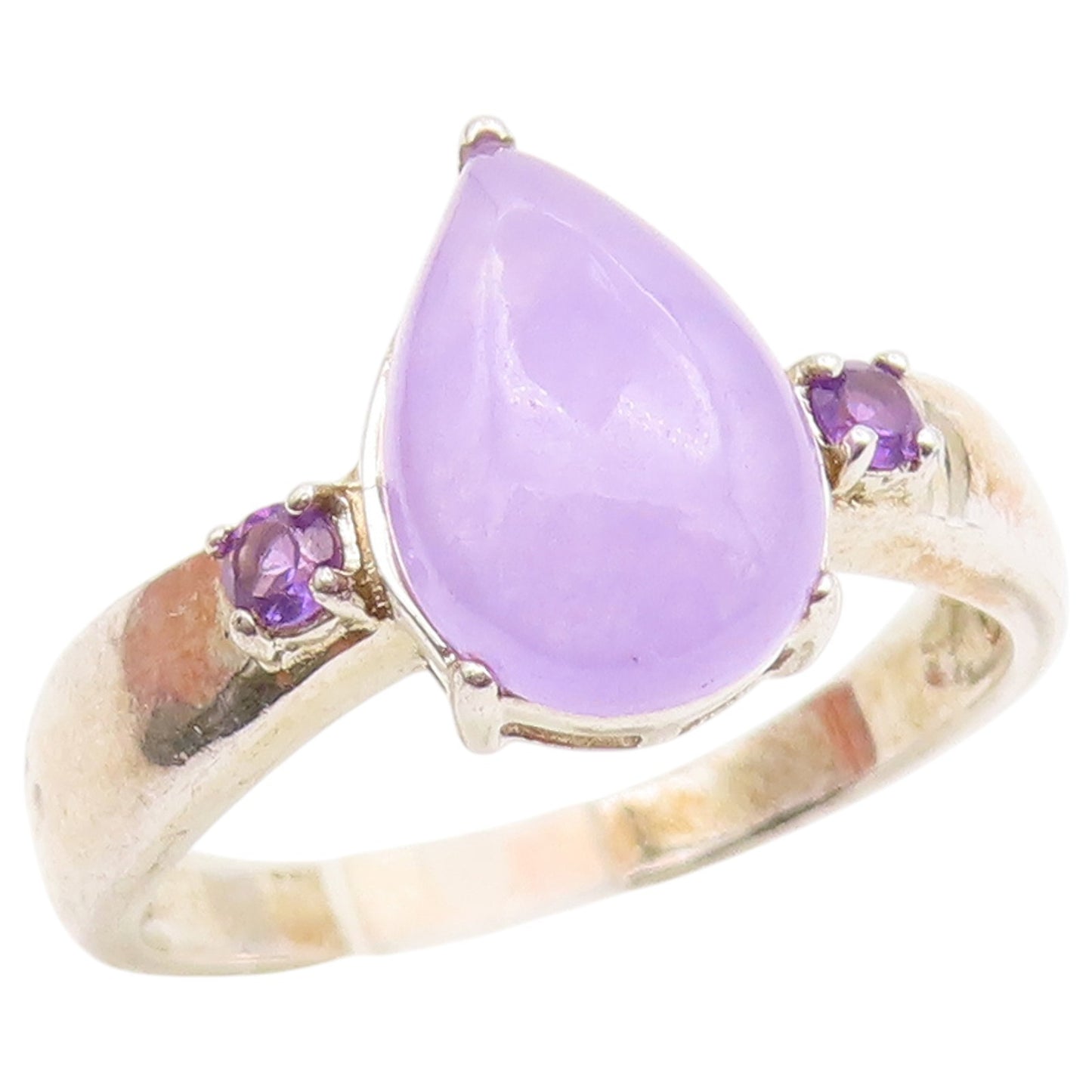 925 Sterling Silver Vintage Ring Pear Cut Jade & Amethyst Band  Sz 10  RG36891