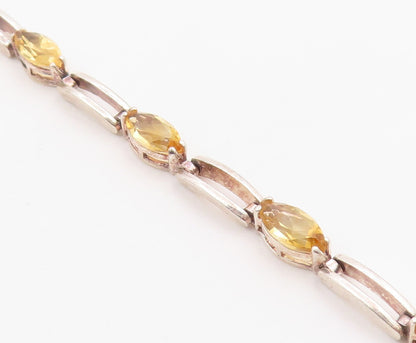 925 Sterling Silver Vintage Bracelet Modernist Marquise Cut Citrine Link BT12171