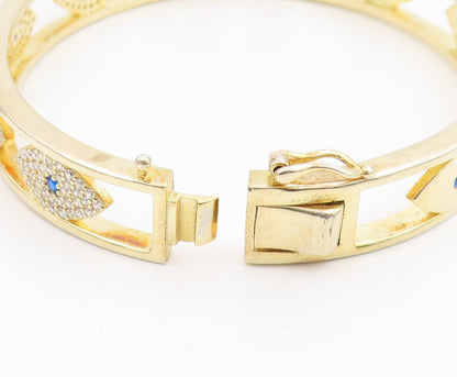 925 Sterling Silver Vintage Bracelet Gold Plated CZ Evil Eye Bangle  BT12004
