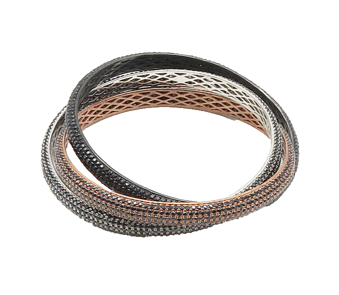 PJC 925 Sterling Silver  3 Pcs Hematite Encrusted Bangle Bracelets  BT7284