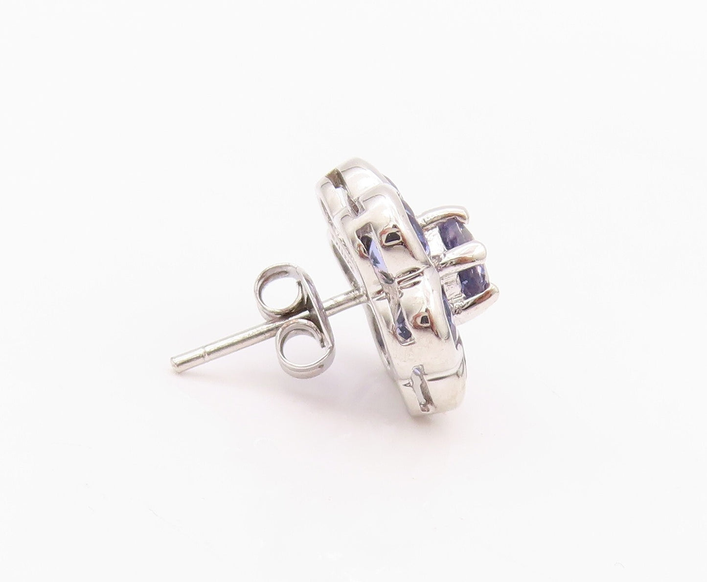 925 Sterling Silver Vintage Earrings Modernist Amethyst Inlay Flower  EG13447