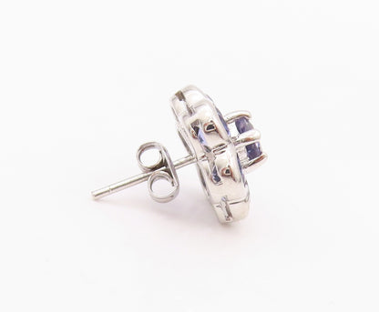 925 Sterling Silver Vintage Earrings Modernist Amethyst Inlay Flower  EG13447