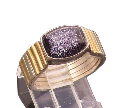 18K GOLD & 925 Silver  Vintage Goldstone Two Tone Band Ring Sz 7.5  RG26569