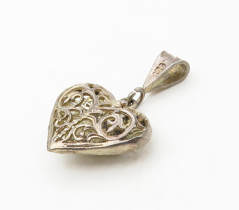 925 Sterling Silver  Vintage Open Swirl Vine Love Heart Pendant  PT13045