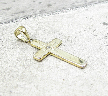 Gold Over 925 Sterling Silver Genuine Diamond Religious Cross Pendant PT1258