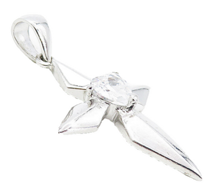 925 Sterling Silver  Cubic Zirconia Love Heart Religious Cross Pendant  PT6335