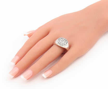 925 Sterling Silver Vintage Ring Sacred Lotus Motif Signet Band  Sz 14  RG36842