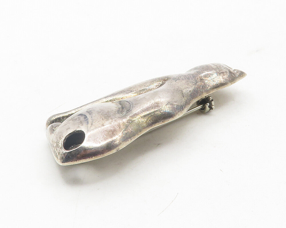 MEXICO 925 Sterling Silver  Vintage Dark Tone Sitting Cat Brooch Pin  BP4442