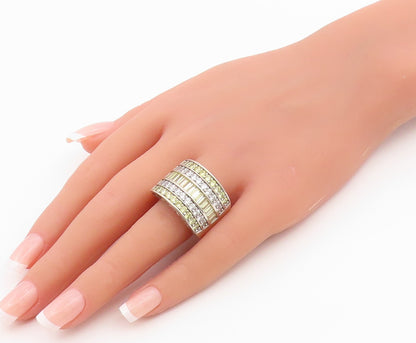 925 Sterling Silver Vintage Ring Topaz Multirow Statement Band  Sz 10  RG36495