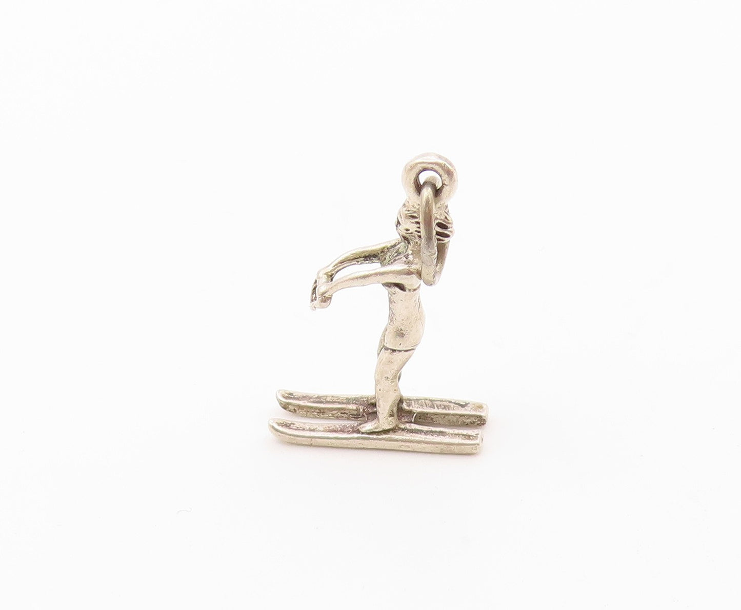 925 Sterling Silver   Vintage Sculpted Skiing Man Sports Pendant  PT20544