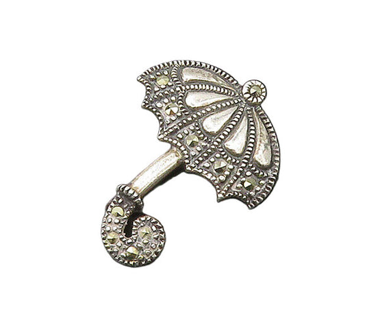 925 Sterling Silver  Vintage Sparkling Marcasite Umbrella Brooch Pin  BP8512