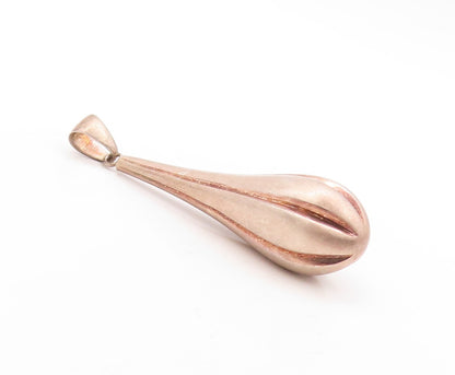 925 Sterling Silver Vintage Pendant Rose Gold Plated Puffed Carved Drop  PT23634