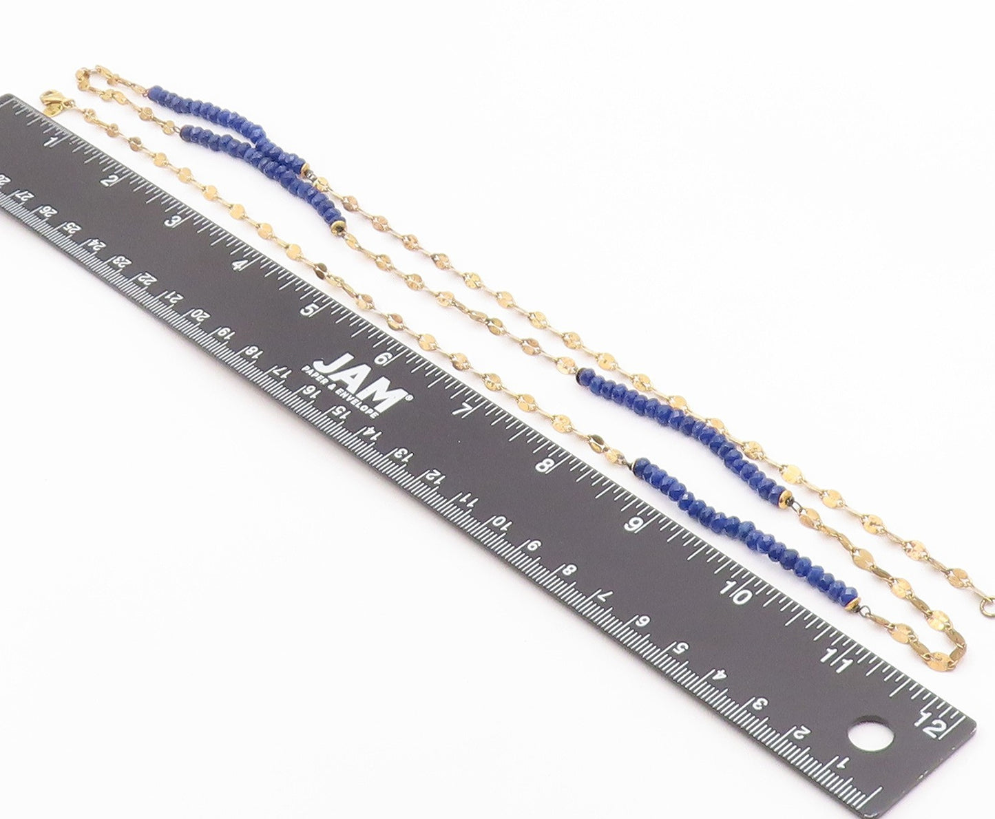 925 Sterling Silver Vintage Necklace Gold Plated Lapis Lazuli Bead Chain  NE4932
