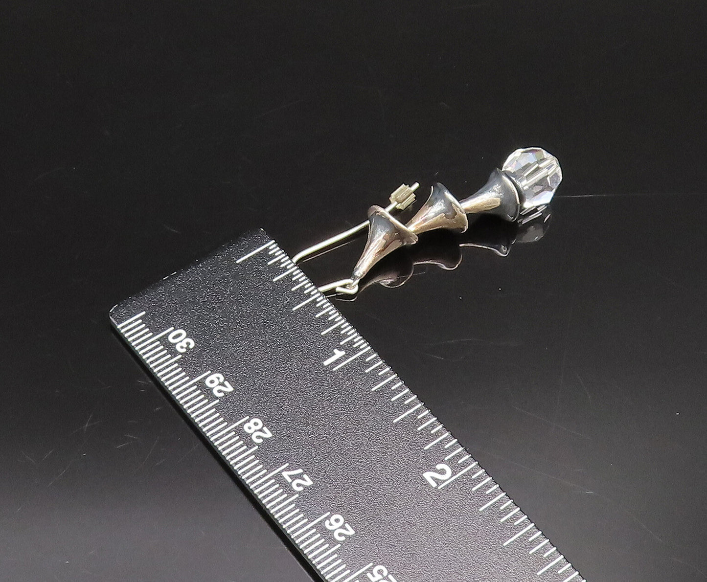 925 Silver  Vintage Clear Quartz Bead Three Cone Dangle Earrings  EG12186