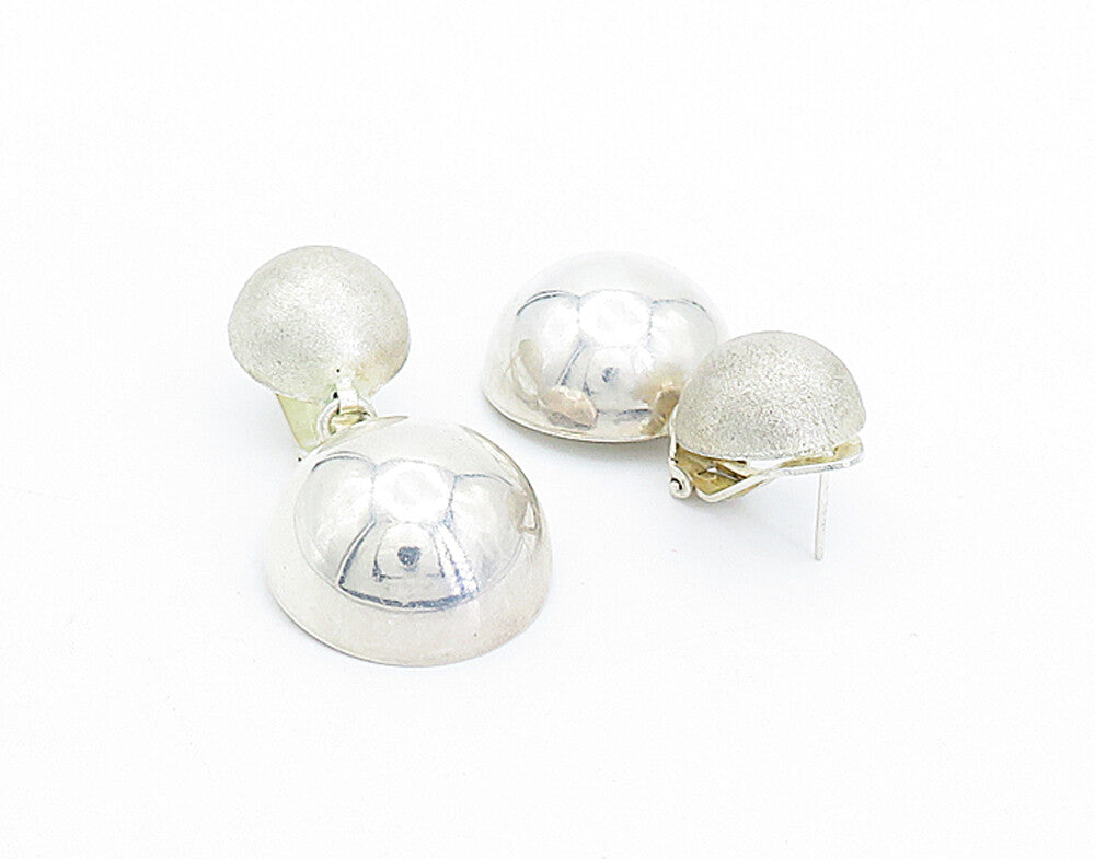 925 Sterling Silver  Vintage Shiny Textured Link Dome Dangle Earrings  EG2521