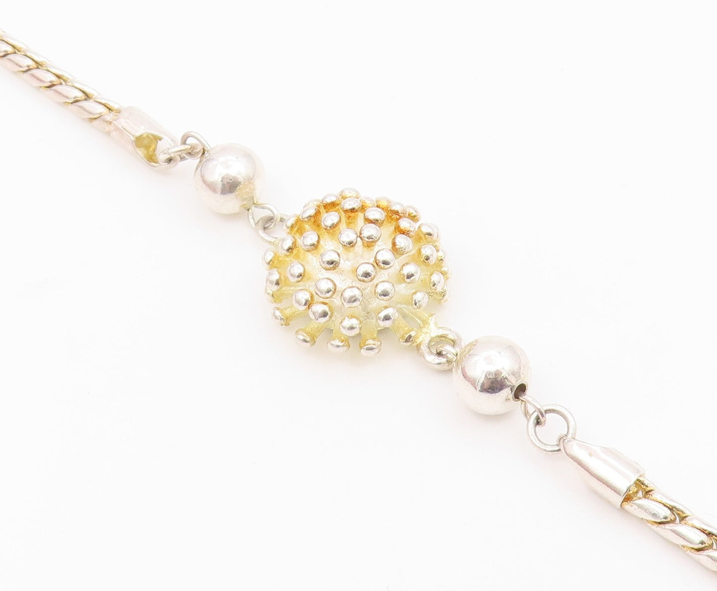 925 Sterling Silver  Vintage Shiny Spiked Dome Twist Chain Bracelet  BT8005