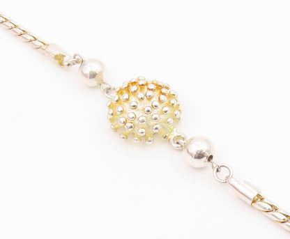925 Sterling Silver  Vintage Shiny Spiked Dome Twist Chain Bracelet  BT8005