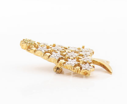 925 Sterling Silver Vintage Brooch Pin Gold Plated 1/2Ct Diamonds Tree BP11553
