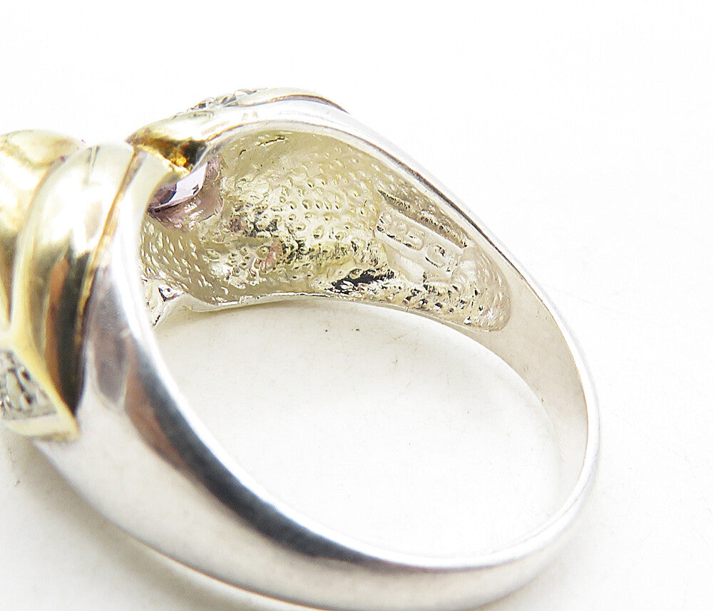 925 Sterling Silver Amethyst Topaz & Marcasite Two Tone Band Ring Sz 8  RG9275