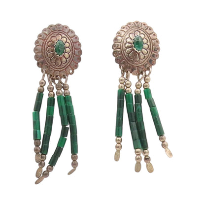 925 Sterling Silver Vintage Earrings SOUTHWESTERN Oval Turquoise Dangles EG13486