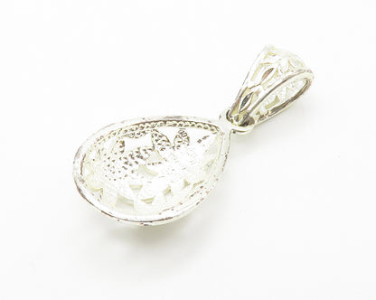 925 Sterling Silver  Shiny Polished Floral Dome Tear Drop Pendant  PT11244