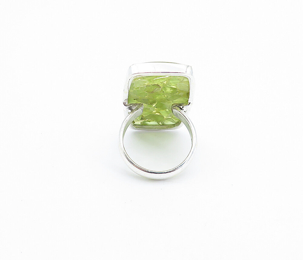 925 Sterling Silver  Peridot Cluster Square Shiny Cocktail Ring Sz 8  RG7761