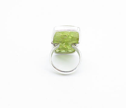 925 Sterling Silver  Peridot Cluster Square Shiny Cocktail Ring Sz 8  RG7761