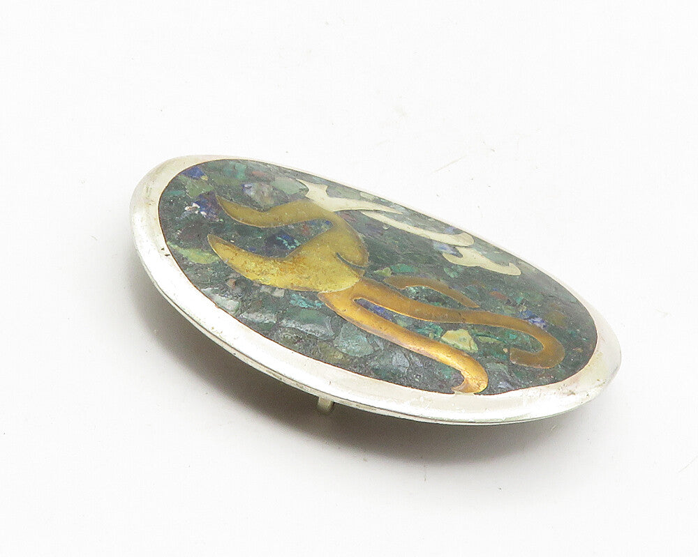 METALES CASADOS MEXICO 925 Silver  Vintage Turquoise Inlay Brooch Pin  BP4011