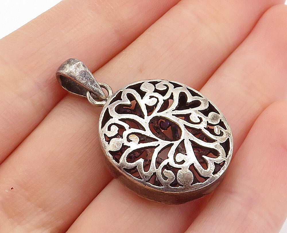 925 Sterling Silver  Vintage Open Love Heart Swirl Design Oval Pendant  PT4673