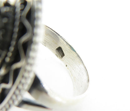 925 Sterling Silver  Turquoise Shiny Swirl Border Cocktail Ring Sz 7  RG7918