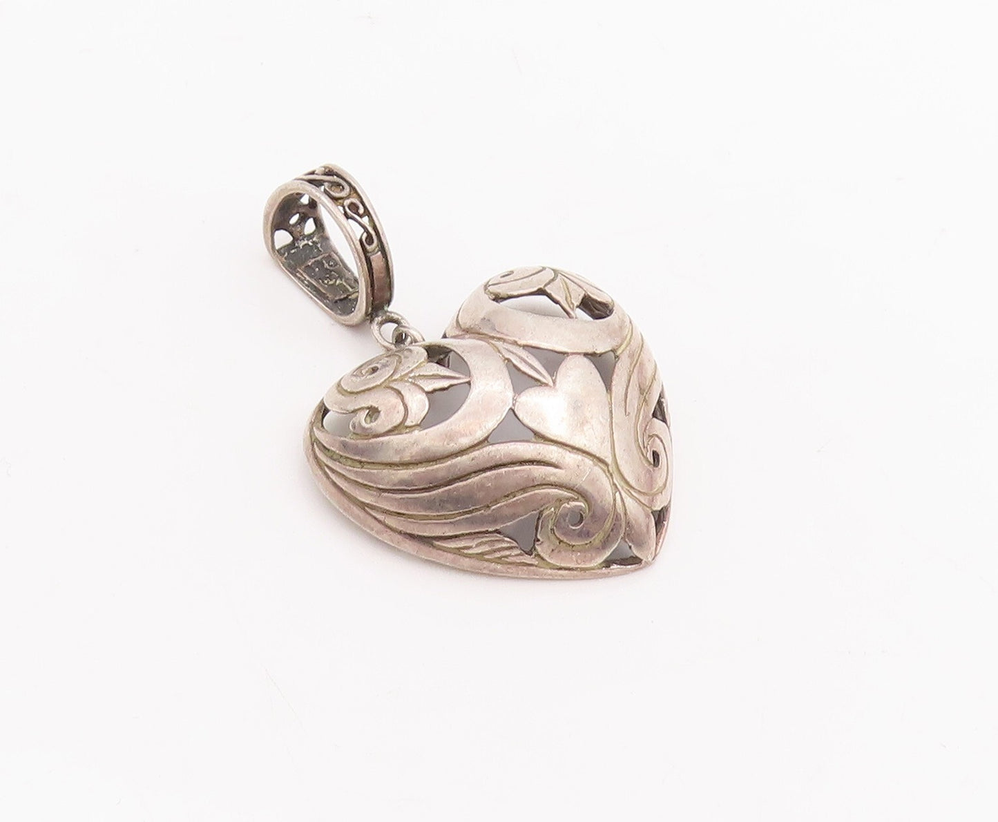 925 Sterling Silver Vintage Pendant Domed Swirly Carved Love Heart  PT23366