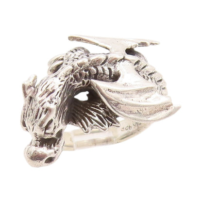 925 Sterling Silver Vintage Ring Solid Cutout Flying Dragon  Sz 5  RG32395
