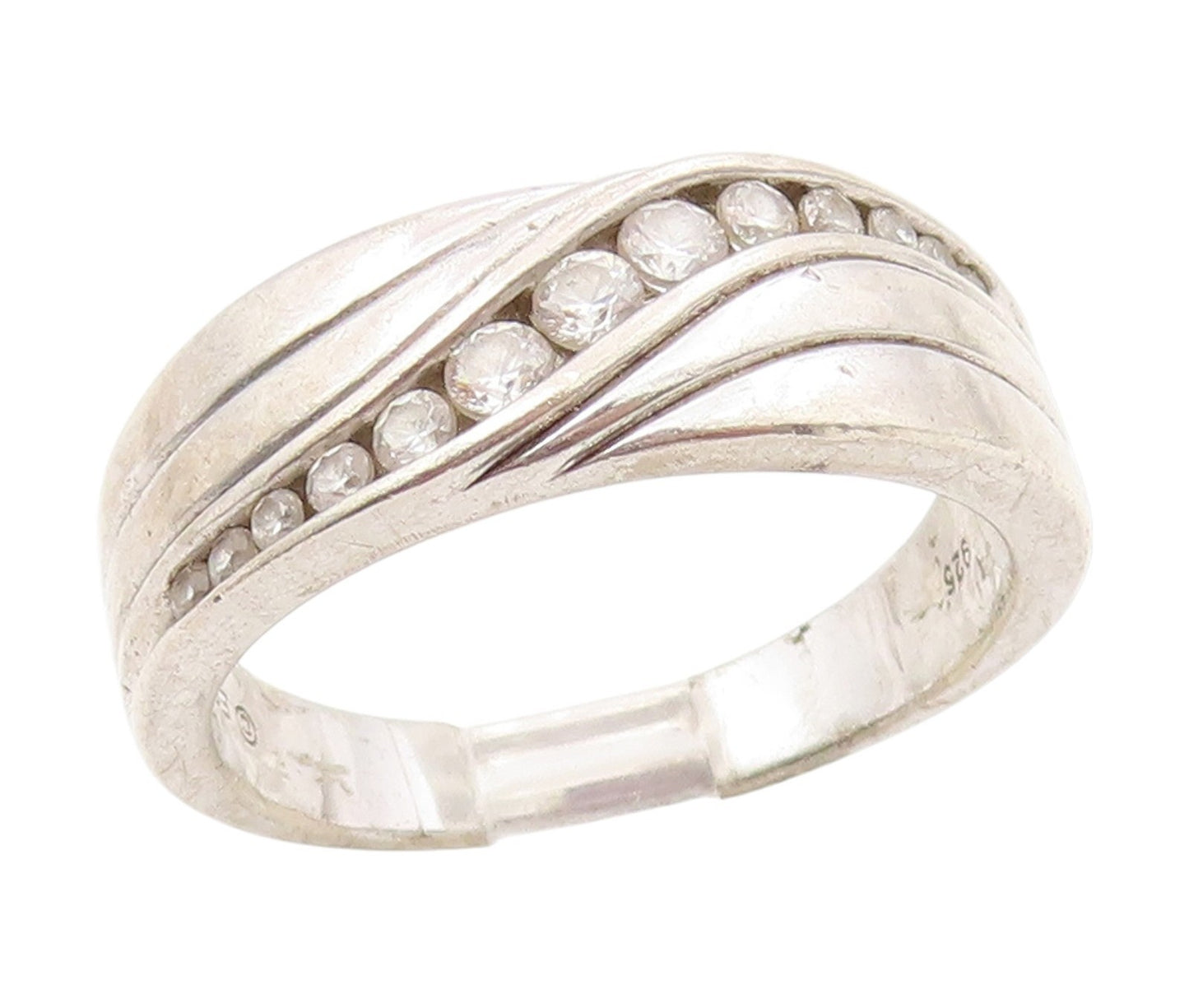 925 Sterling Silver Vintage Ring Round CZ Wavy Channel Set Band  Sz 10  RG34543