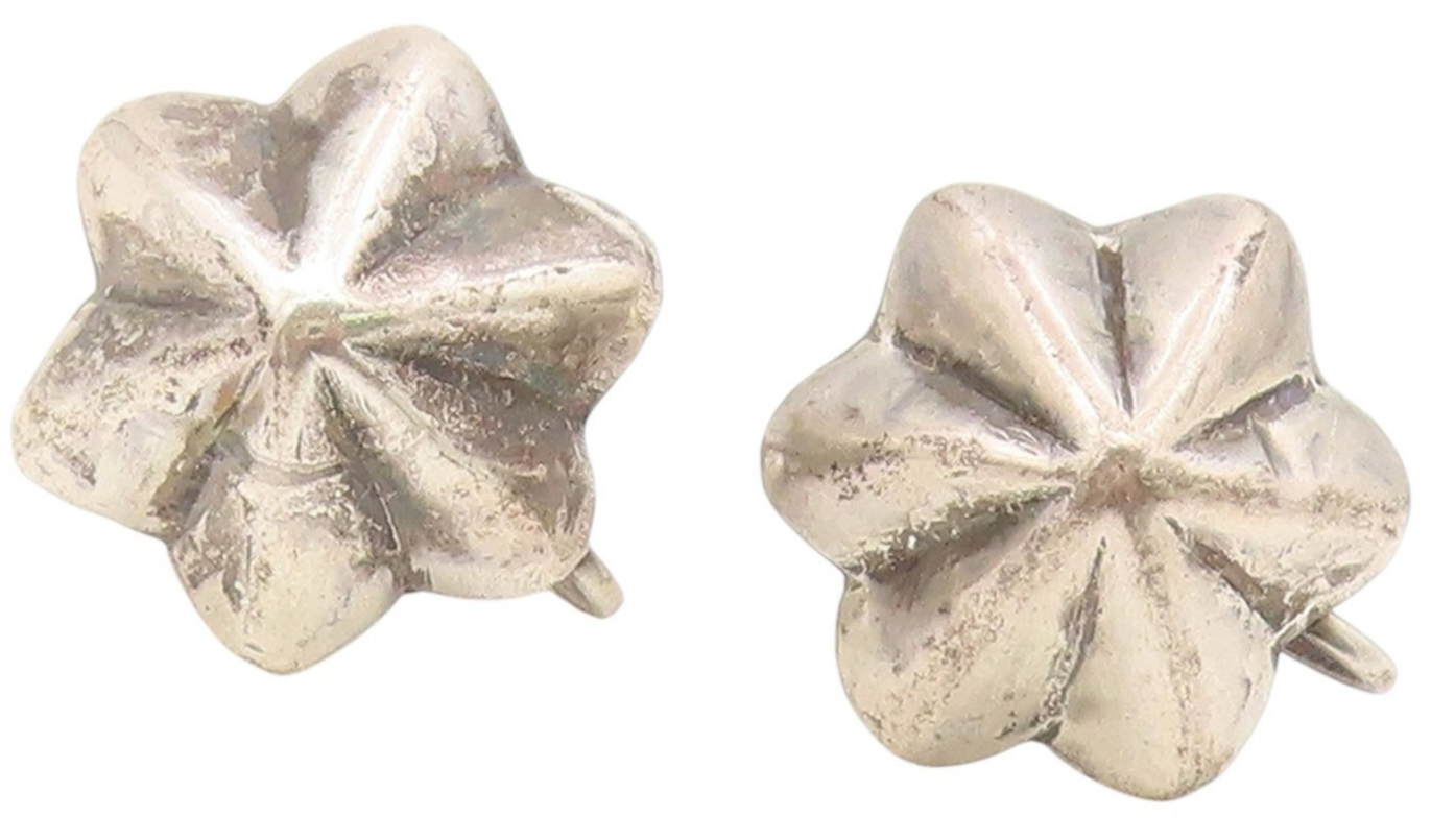 925 Sterling Silver Vintage Earrings Solid Modernist Floral Screw Back  EG13901