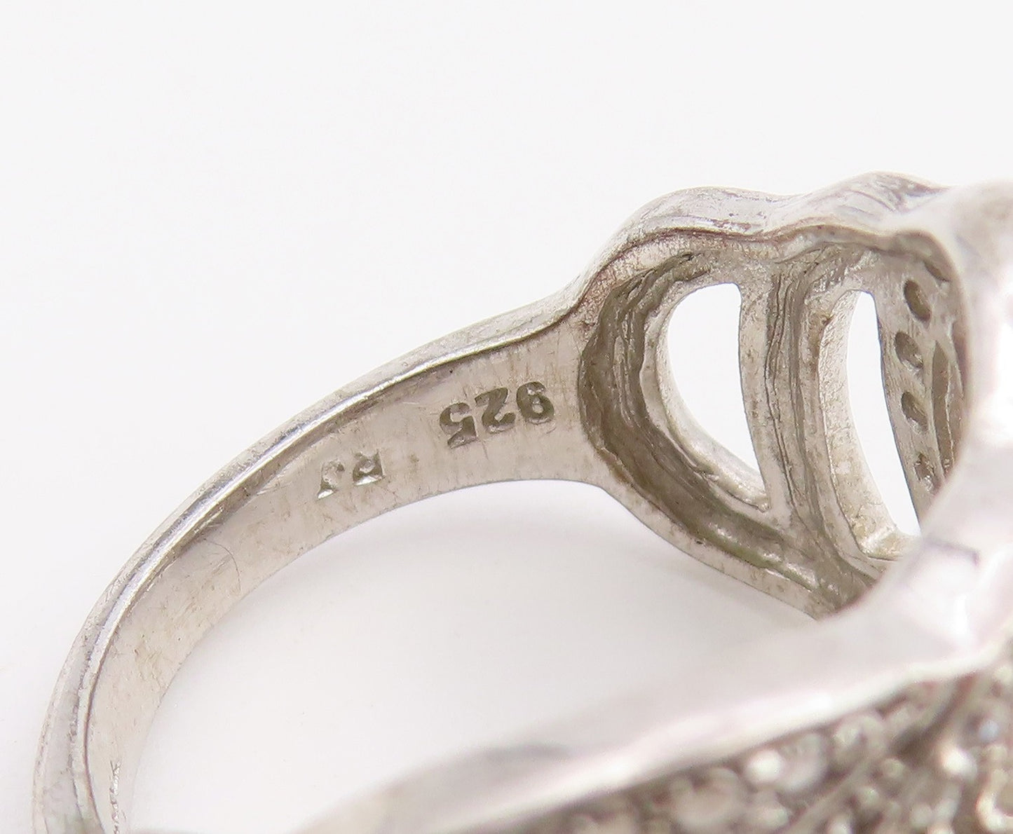 925 Sterling Silver Vintage Ring Tanzanite & CZ Double Loop Band Sz 9.5 RG36890