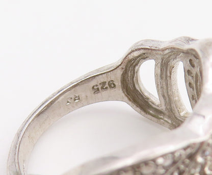 925 Sterling Silver Vintage Ring Tanzanite & CZ Double Loop Band Sz 9.5 RG36890