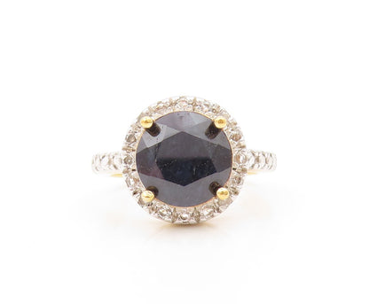 925 Sterling Silver Vintage Ring Gold Plated Sapphire Halo Topaz  Sz 7  RG31863