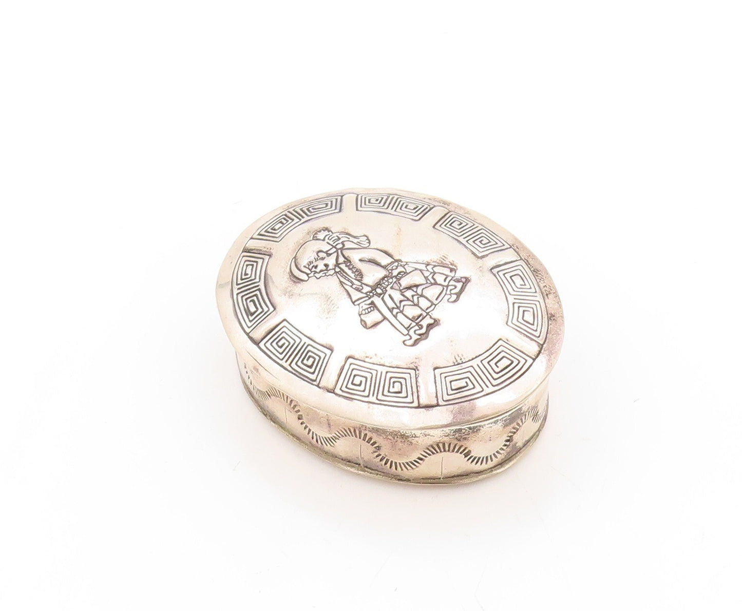 925 Sterling Silver Vintage Pill Box RTT NAVAJO Carved Girl (OPENS)  TR3793