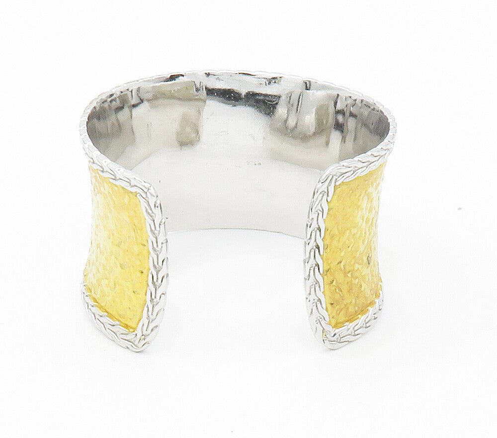 925 Sterling Silver  Vintage Shiny Two Tone Textured Cuff Bracelet  BT5894